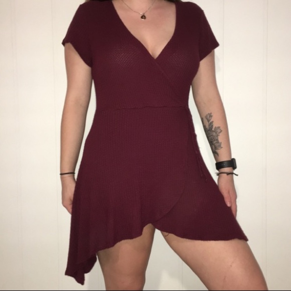 Rolls Costa burgundy faux wrap dress